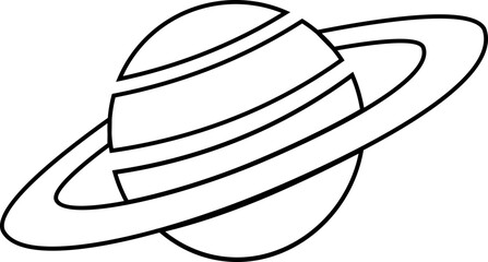 Saturn planet icon in trendy black line style. Astronomy orbit cosmic galaxy space celestial body solar system ringed planet silhouette illustration design isolated on transparent background.