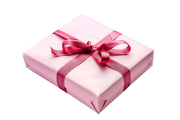 Pink gift box with crimson ribbon bow a present surprise