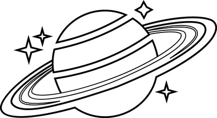 Saturn planet icon in trendy black line style. Astronomy orbit cosmic galaxy space celestial body solar system ringed planet silhouette illustration design isolated on transparent background.