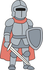 Medieval Knight in Armor with Shield and Sword Illustration