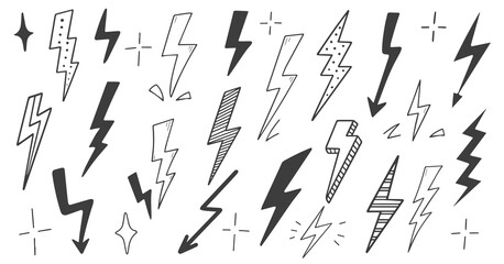 Lightning doodle thunderbolt. Hand drawn doodle sketch style. Electric flash energy bolt icon. Vector illustration.

