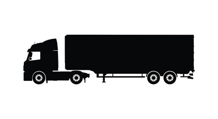 Large semi truck silhouette driving on the road with trailer attached