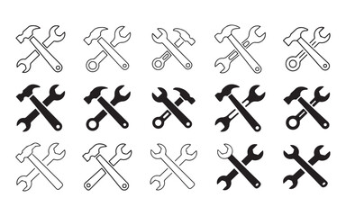 repair tools icon set, wrench and screwdriver icon set, isolated transparent background, screwdriver and hammer and maintenance set.