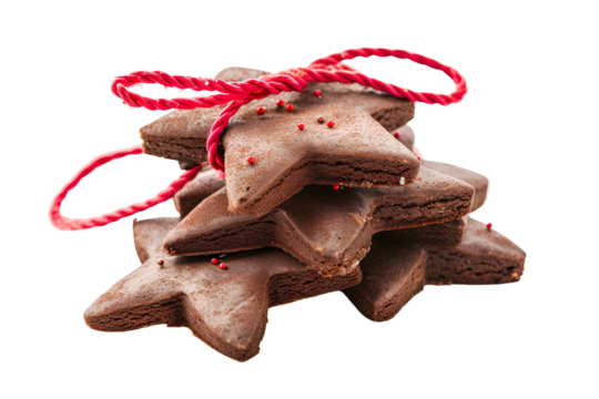 Chocolate Star Cookies Tied with Red Twine Festive Treat