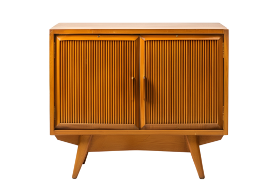 Mid Century Modern Wooden Cabinet with Grooved Doors