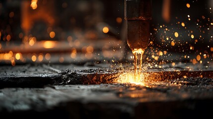 Metal Cutting with Laser Beam Creates Sparks Industrial Manufacturing Process