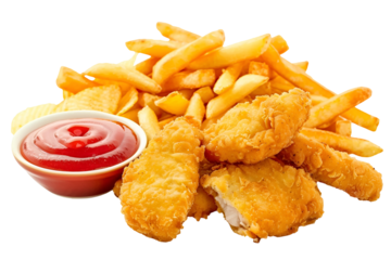 Crispy Chicken Nuggets French Fries and Ketchup