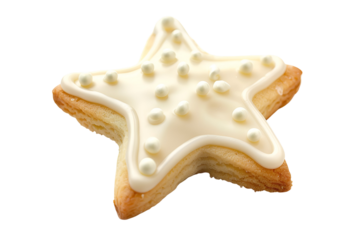 Star shaped cookie with white icing and sprinkles