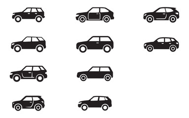 car icon vector set, auto vehicle isolated, flat vector icon, car sign and symbol, side view vehicle transport for web, apps, graphics, icons, and econ design projects