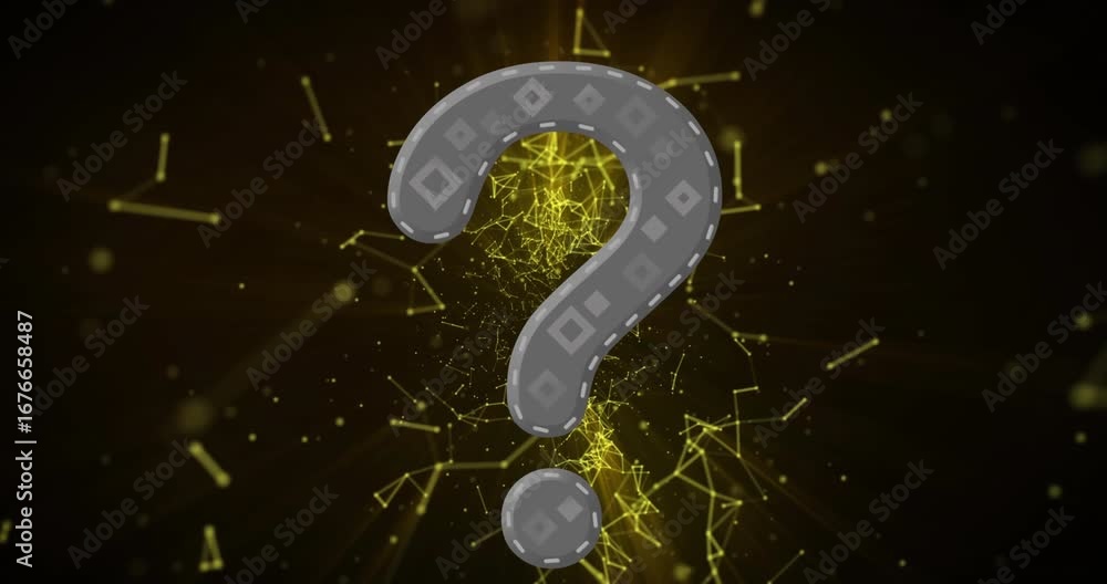 Poster a digital animation of a question mark symbol against a black background