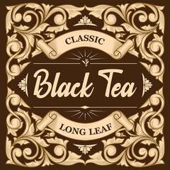 Classic Long Leaf Black Tea - retro ornate decorative label emblem