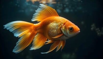 Fototapeta premium Seize the still intensity of a lionhead goldfish hovering in shadow