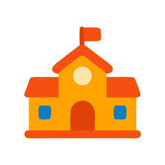 School Building Icon with Flag – Education Institution Vector Illustration