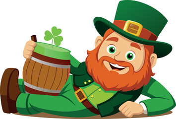 Cartoon leprechaun with green beer, celebrating st patricks day with a smile