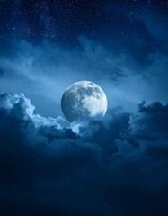 Fototapeta premium Night Sky Moon Over Clouds
