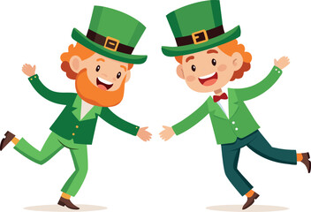 Two happy leprechauns dancing, celebrating st patricks day with joy and friendship