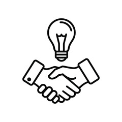 Illumination Handshake: A striking illustration of collaboration and innovation, featuring two hands clasped in a handshake beneath a radiant light bulb, representing the spark of a bright idea.