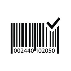 Barcode verification icon: The digital realm is illuminated by a high-contrast barcode, emblazoned with a triumphant checkmark, illustrating seamless digital validation, ready for purchase. 