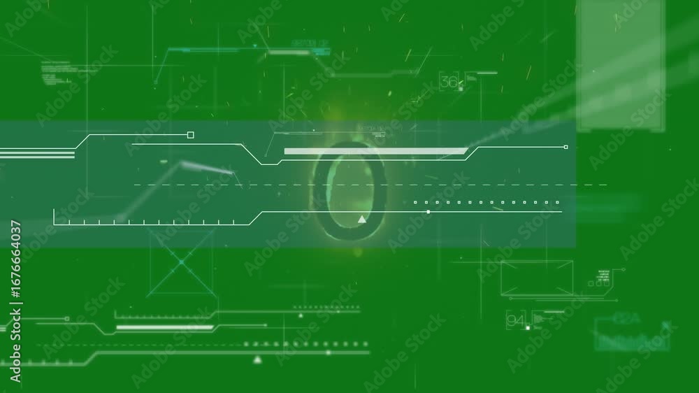 Poster animation of data processing over spots on green background