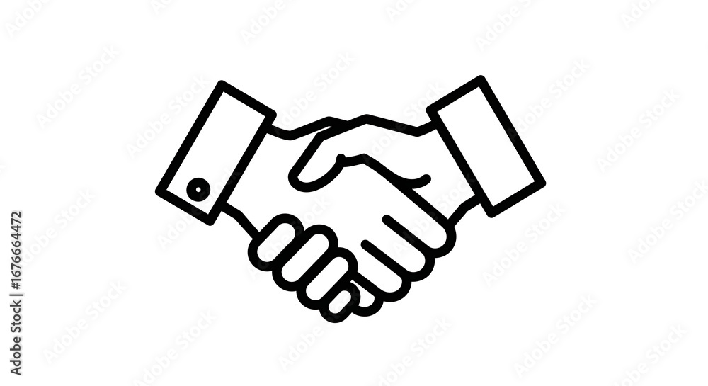 Aufkleber illustration of a handshake with two hands clasped together in a simple line drawing style on white 