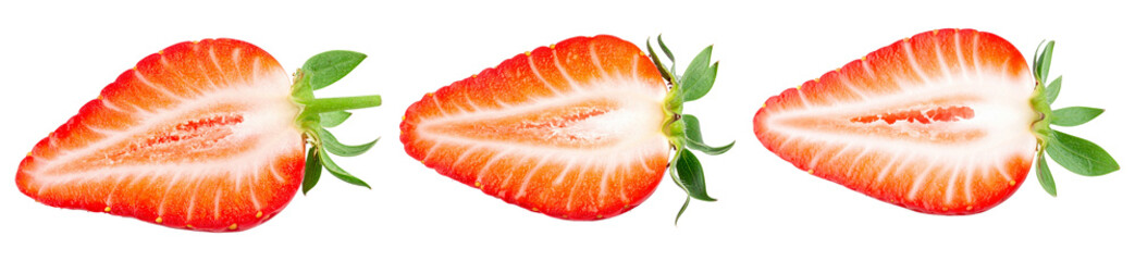 Strawberry cut slice isolated on transparent background as package design element.