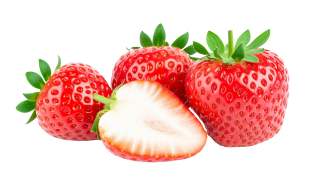 Strawberry cut slice isolated on transparent background as package design element.