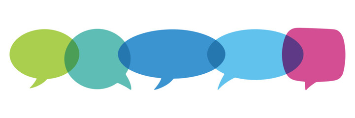Colorful speech bubbles in a row isolated on white background