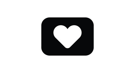 A black square with a white heart inside on a plain white background