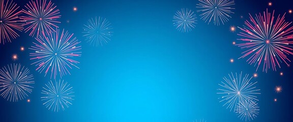 Luxurious blue background with vibrant firework bursts, ideal for festive celebrations,  night,  poster
