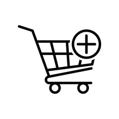E-Commerce Cart Icon: An eye-level close-up of a simplistic, graphic shopping cart icon, augmented with an additive plus sign to signify the act of adding items to the cart.