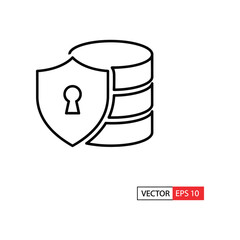 Data Security Icon: A clear, vector illustration of a data storage stack embraced by a protective shield, symbolizing the vital importance of digital security and safeguarding sensitive information.