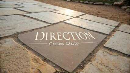 Pathway stone with motivational inscription on a natural landscape