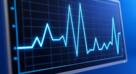 Naklejka premium Digital Waveform Display: A high-tech display illuminates, showcasing a dynamic blue waveform, its rhythmic peaks and valleys symbolizing innovation in the world of technology.