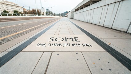 Artistic sidewalk message encouraging space and reflection