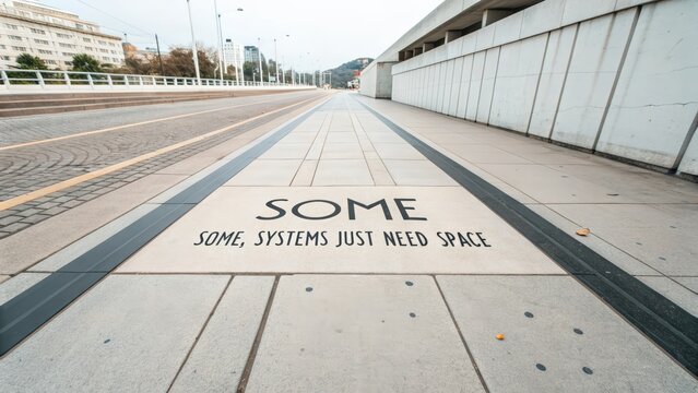 Artistic sidewalk message encouraging space and reflection
