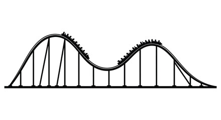 a black and white image of a roller coaster with hills and tracks