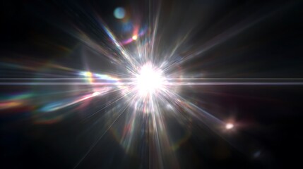 Bright Lens Flare Effect on Dark Background with Rainbow Reflections