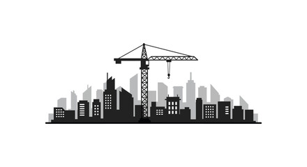 City skyline with a crane in construction site urban landscape