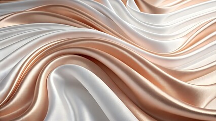 Fototapeta premium Creamy white and peach satin fabric in soft undulating waves with glossy texture – Luxury textile, fluid drapery, abstract elegance, smooth sheen, pastel gradient, light and shadow play