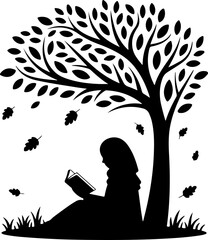 Girl Reading Under Tree – Peaceful Silhouette Nature Scene
