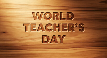 Celebrating world teacher's day on carved wooden texture background design