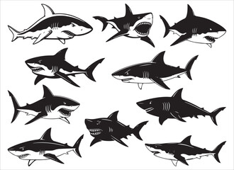 Shark Animal Silhouettes and Icons Set