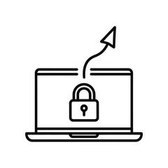 Digital Security Icon: An icon depicts a laptop screen with a prominent padlock symbol, paired with an upward-pointing arrow, symbolizing cybersecurity and data protection.