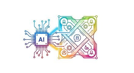Colorful ai chip connected to social network communication and technology on white background ai generated
