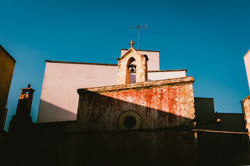 Baroque church facade in Nardò with warm summer sunlight