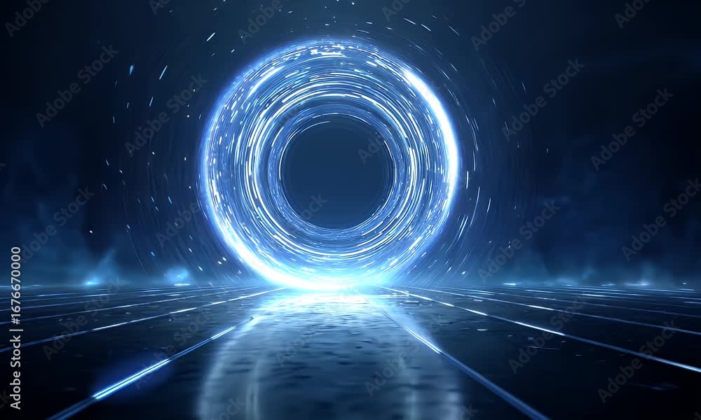 Poster abstract digital portal displaying futuristic technology concept illuminated in bright blue light wi
