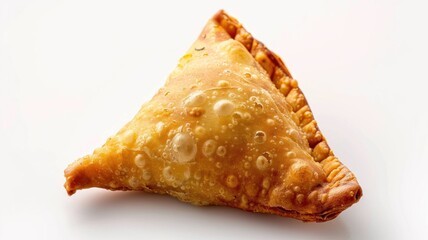 Hot samosa appetizer on plain white surface