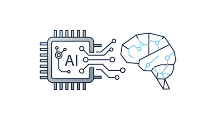 Illustration of ai chip connected to a brain representing artificial intelligence concept design ai generated