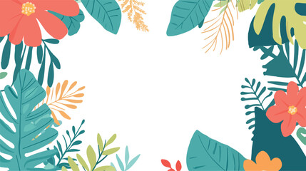 Vibrant tropical floral border design with lush greenery and bright orange flowers