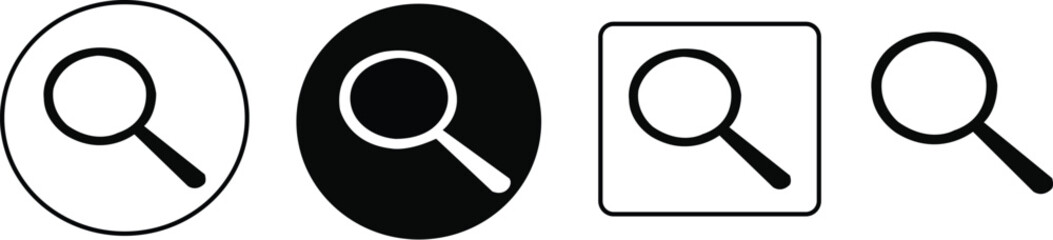 Magnifying Glass Icon Search Symbol. Vector Illustration. Black Outline Magnifier in Circle. Transparent Background. Web Interface Button. Zoom Tool. Minimalist Design. Isolated Clipart